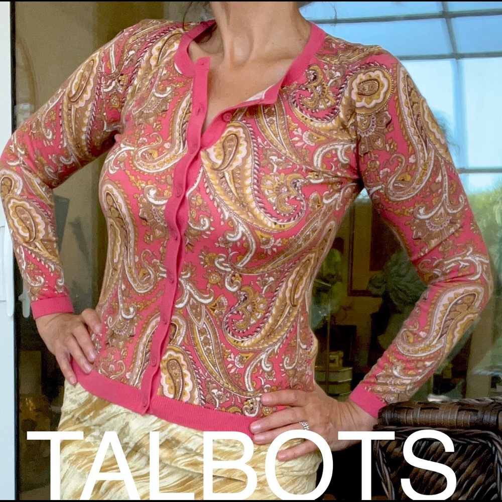 TALBOTS Charming Cardigan in English paisley size P ( Petite)